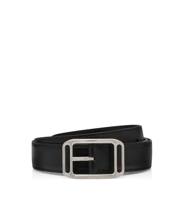 GRAINED LEATHER SQUARE STADIUM BELT BLACK online