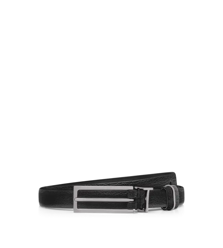 SUPPLE GRAIN LEATHER METAL T LOOP BELT BLACK online