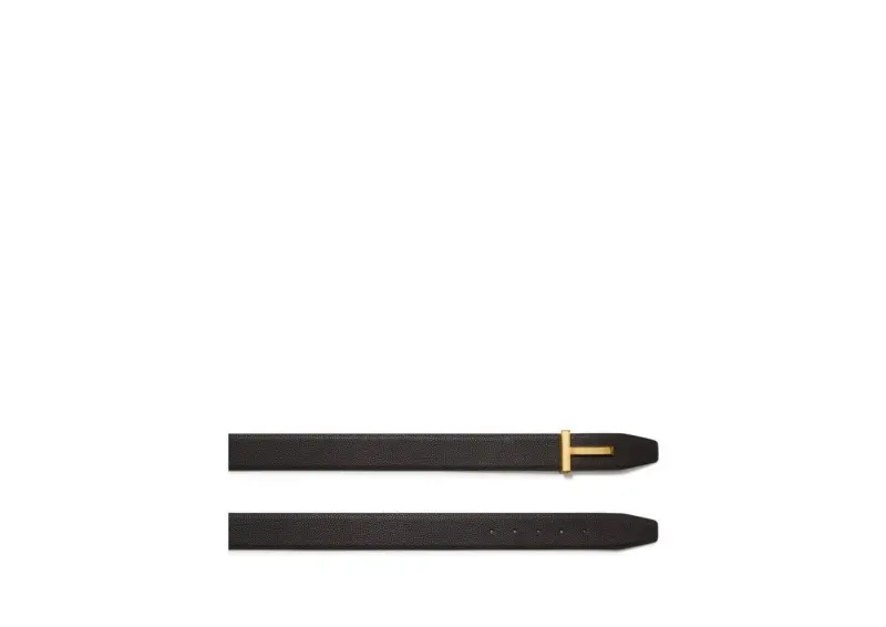 GRAIN LEATHER RIDGE BUCKLE T BELT BROWN + BLACK online