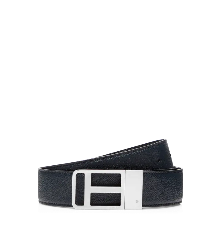SMALL GRAIN LEATHER FRAMED T BELT DARK NAVY + BLACK online
