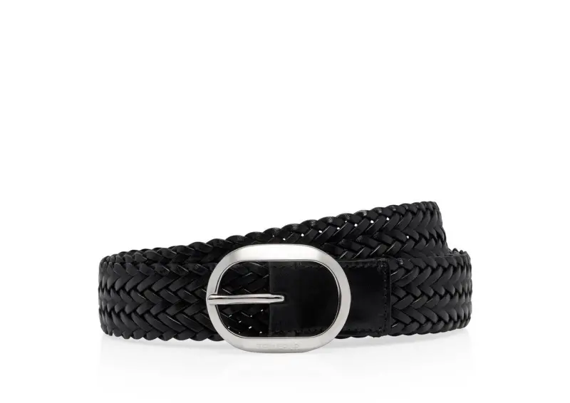WOVEN LEATHER OVAL BELT BLACK online