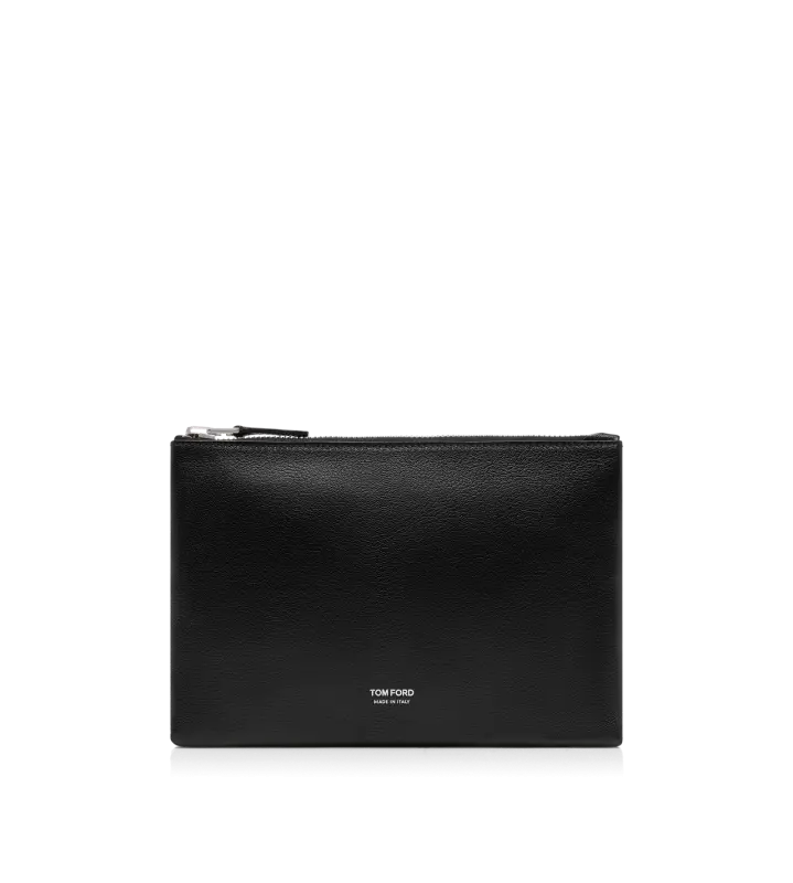 GRAIN LEATHER MINIMAL SLIM POUCH WITH WRISTLET BLACK online