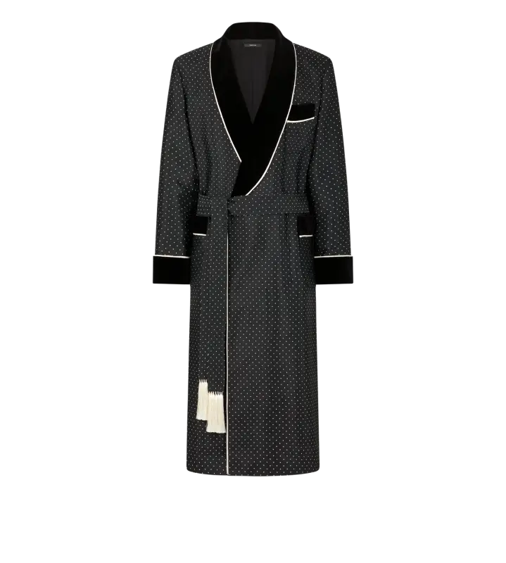 POLKA DOT SILK SHAWL COLLAR ROBE BLACK AND WHITE online