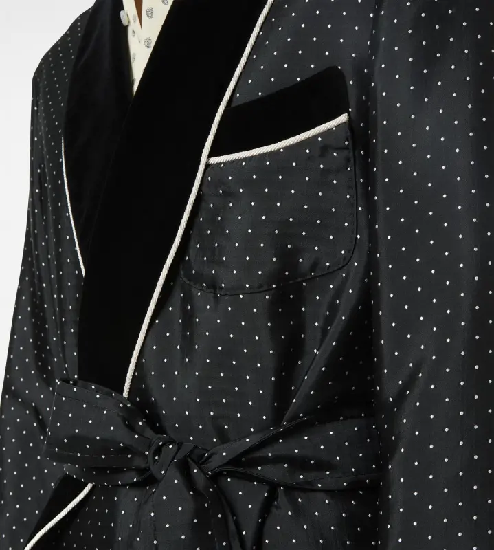 POLKA DOT SILK SHAWL COLLAR ROBE BLACK AND WHITE online