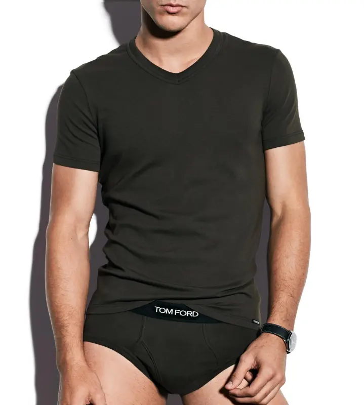 COTTON V-NECK T-SHIRT MILITARY GREEN online