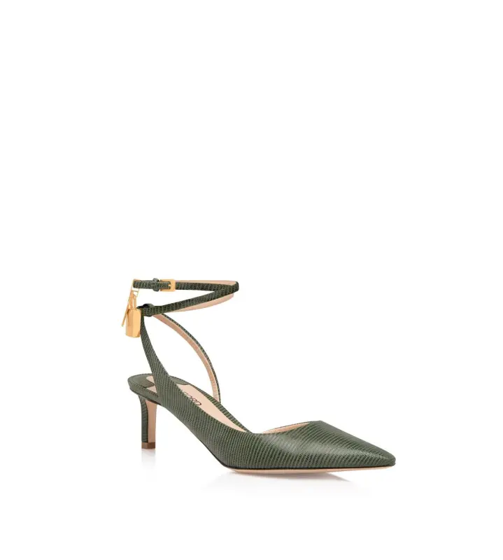LIZARD-EFFECT SUEDE LEATHER PADLOCK SLINGBACK LAUREL GREEN online