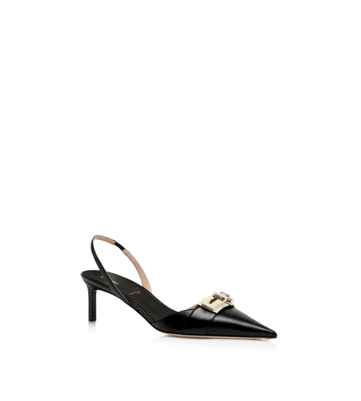 SHINY LEATHER T LATCH SLINGBACK BLACK online