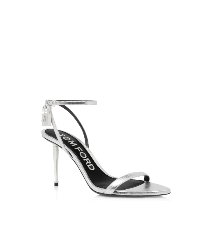 LAMINATED NAPPA LEATHER PADLOCK SANDAL SILVER online