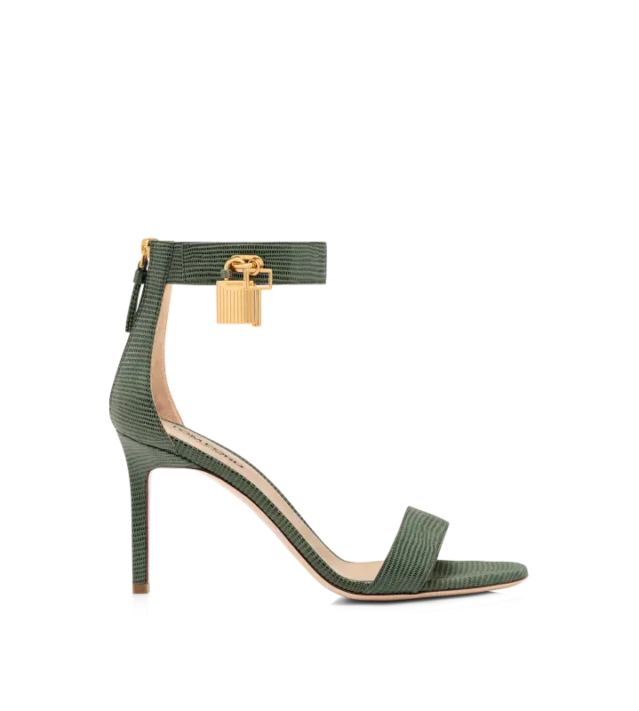 LIZARD-EFFECT SUEDE LEATHER PADLOCK SANDAL LAUREL GREEN online