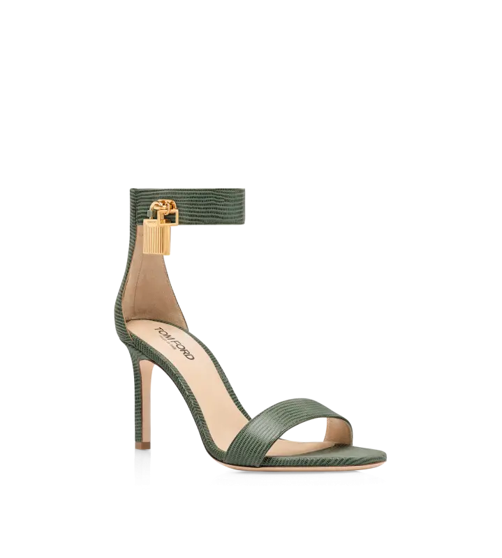 LIZARD-EFFECT SUEDE LEATHER PADLOCK SANDAL LAUREL GREEN online