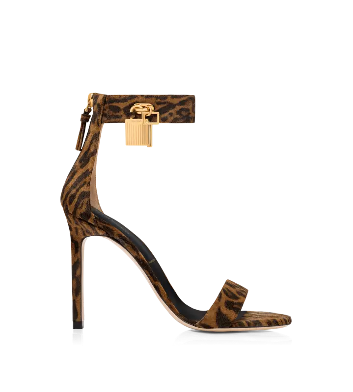 OCELOT-PRINT SUEDE PADLOCK SANDAL BROWN/WHISKY online