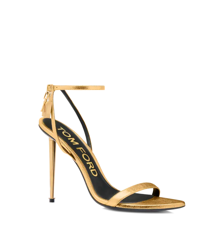 LAMINATED NAPPA LEATHER PADLOCK POINTY NAKED SANDAL GOLD online