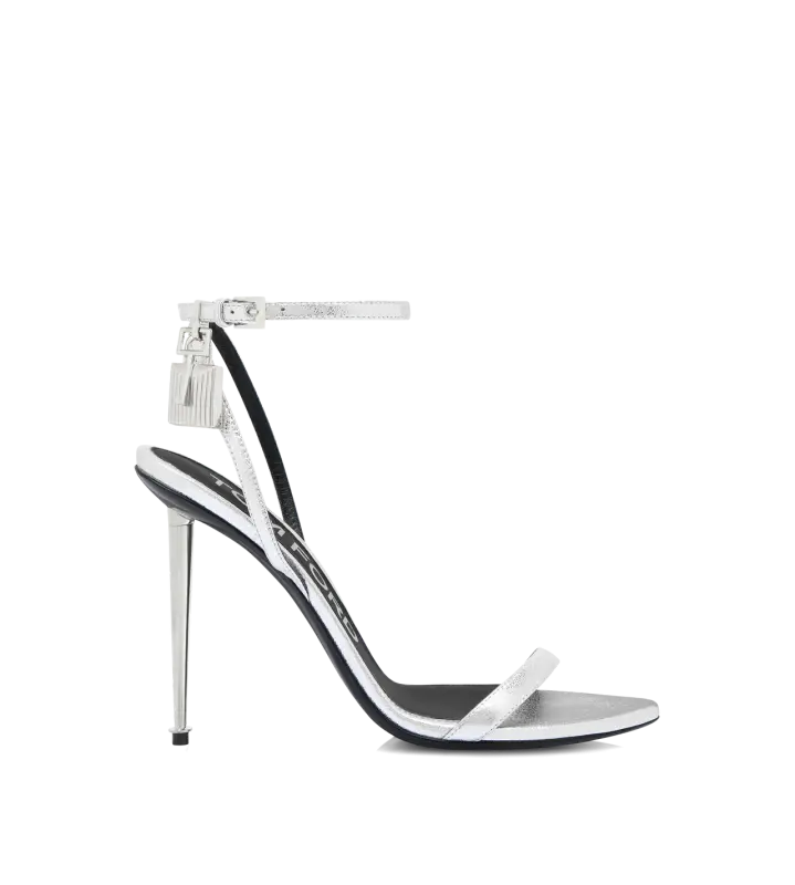 LAMINATED NAPPA LEATHER PADLOCK POINTY NAKED SANDAL SILVER online