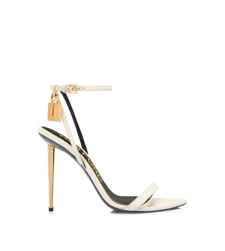 SHINY LEATHER PADLOCK POINTY NAKED SANDAL CHALK online