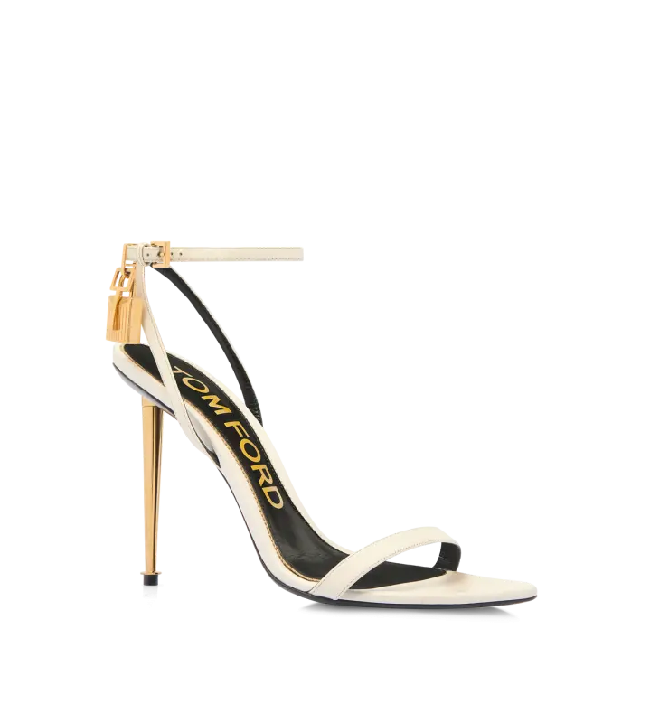 SHINY LEATHER PADLOCK POINTY NAKED SANDAL CHALK online